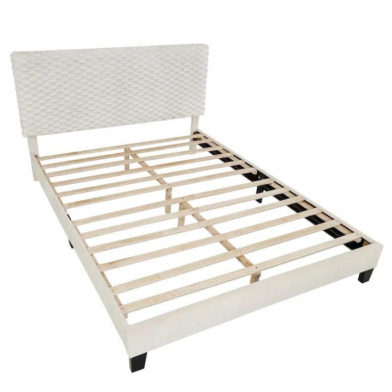 Cama con plataforma tapizada 3D White Dove de felpa – Individual / Matrimonial / Queen, 1 persona