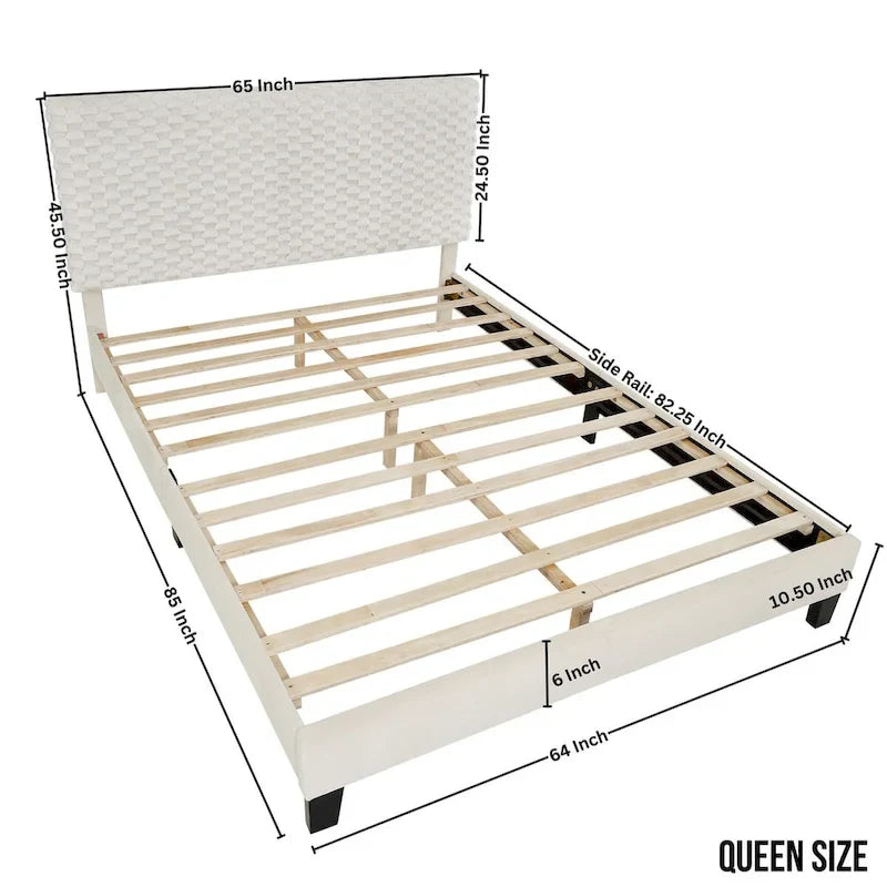 Cama con plataforma tapizada 3D White Dove de felpa – Individual / Matrimonial / Queen, 1 persona