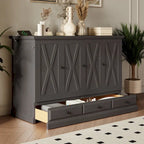 Cama Murphy Queen estilo gabinete blanca/gris con cajón, capacidad para 1 o 2 personas